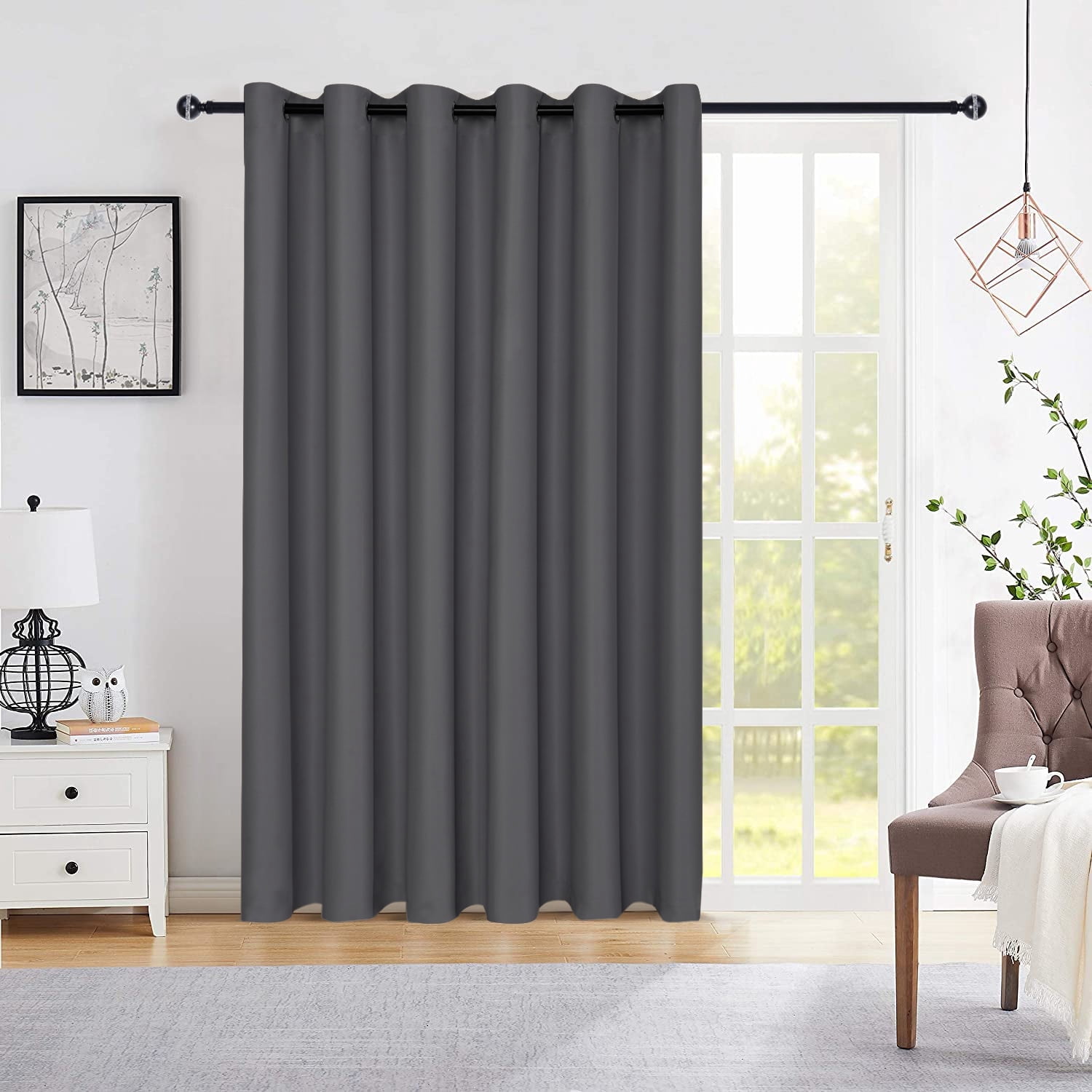 XWZO Room Divider Curtains 100"W x 84"L for Bedroom Living Room, Extra Wide Thermal Blackout Curtains for Patio Sliding Glass Door, Grommet, 1 Panel, Dark Grey