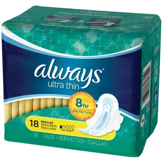 Always Ultra Thin Pads Regular Flexi-Wings 18 ea (Pack of 4)