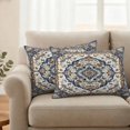 thumbnail image 2 of Vintage Floral Pillow Covers 2 Pack Navy Brown Classical Bohemian Style Pillowcase Waterproof Outdoor Throw Pillow Cover for Patio Balcony Rectangular Cushion 20”x12”, 2 of 9