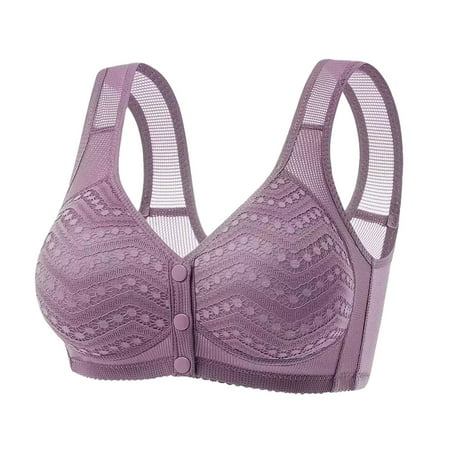 YEJIMAN Daisy Bras for Older Women Front Closure Bras Bra No Underwire Plus Size Front Button Bra  Purple No Show Underwear For Women  Cotton Cotton Underwear For Women Seamless