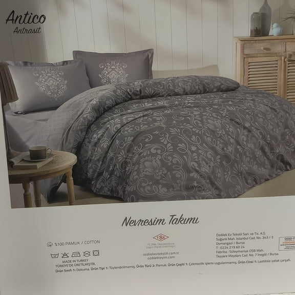 OZDILEK Nevresim Takimi - Linen Set Ranforce Cift Kisilik - Queen Antrasit Antico