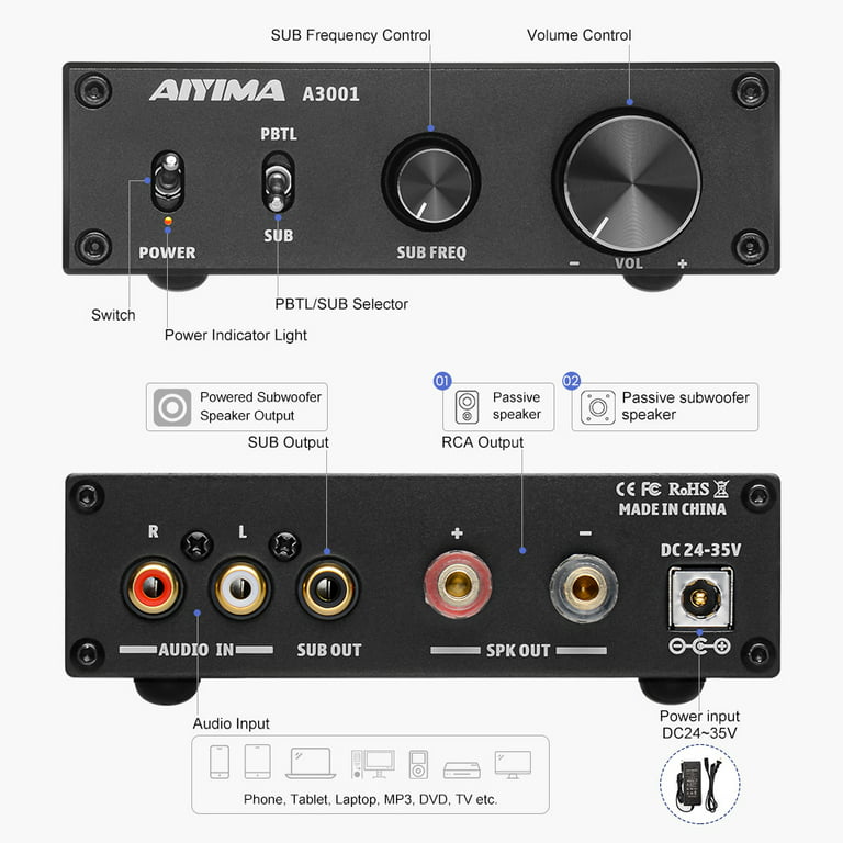 ankomme afgår Skrivemaskine AIYIMA A3001 Subwoofer Amplifier 200W HIFI Mono Digital Power Sound  Amplificador Class D Home Audio TPA3255 Amp - Walmart.com