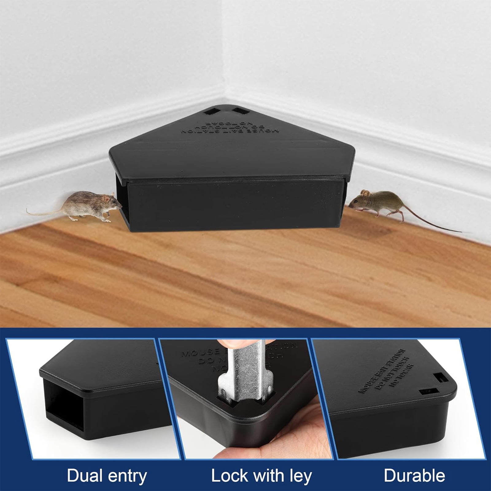 HYEASTR 12 Pack Mouse Bait Stations with 8 Keys, Outdoor Rodent Box Station for Mice Small Rats, Mouse Traps Opens Easily with Key, Kids and Pets Safe