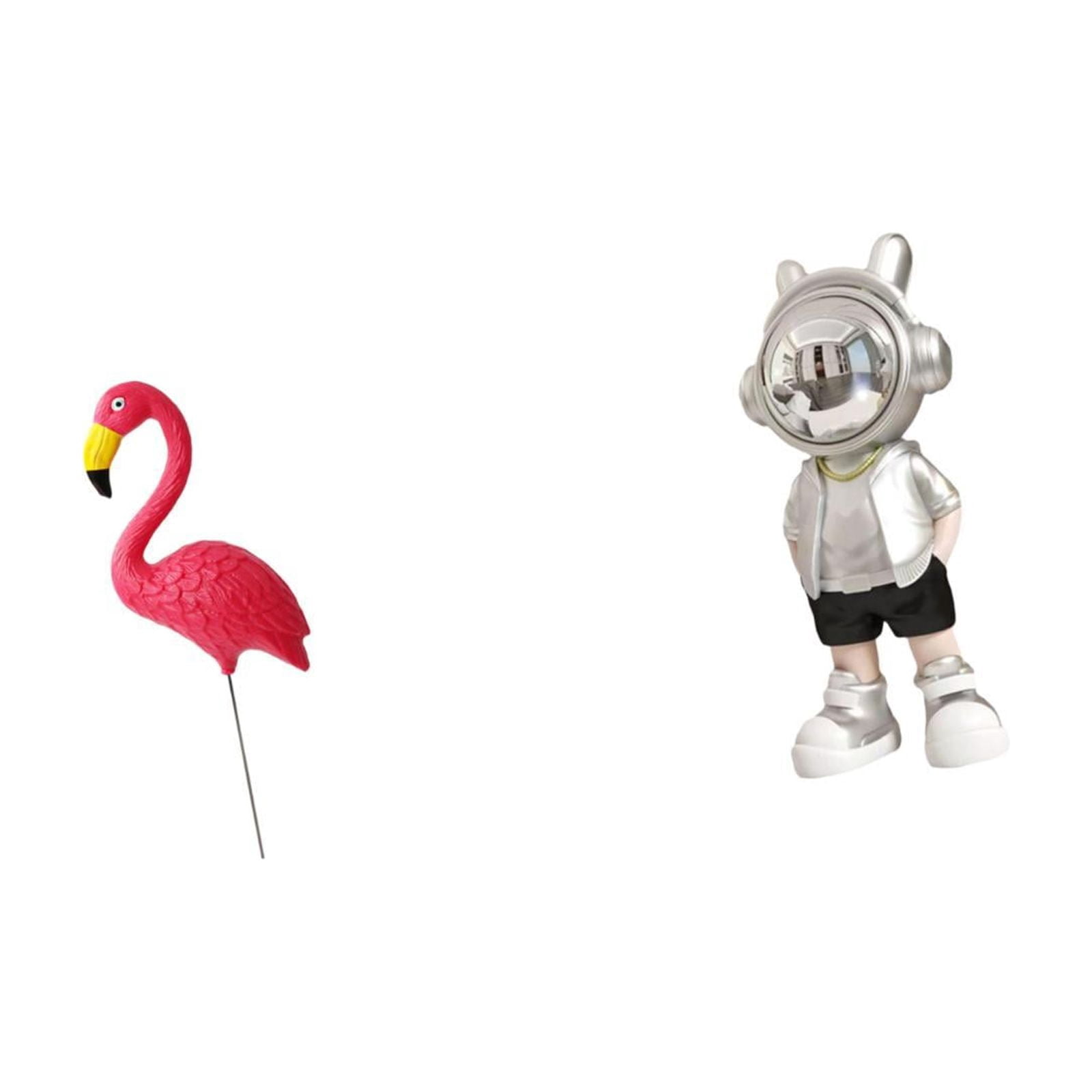 Miulika Bird Astronaut Statue Figurine Yard Art Ornament Backyard Fairy Garden Accessories Flamingo Garden Stake Sculpture for Holiday Spring Tabletop Punk Creative Modern Decorative Fireplace