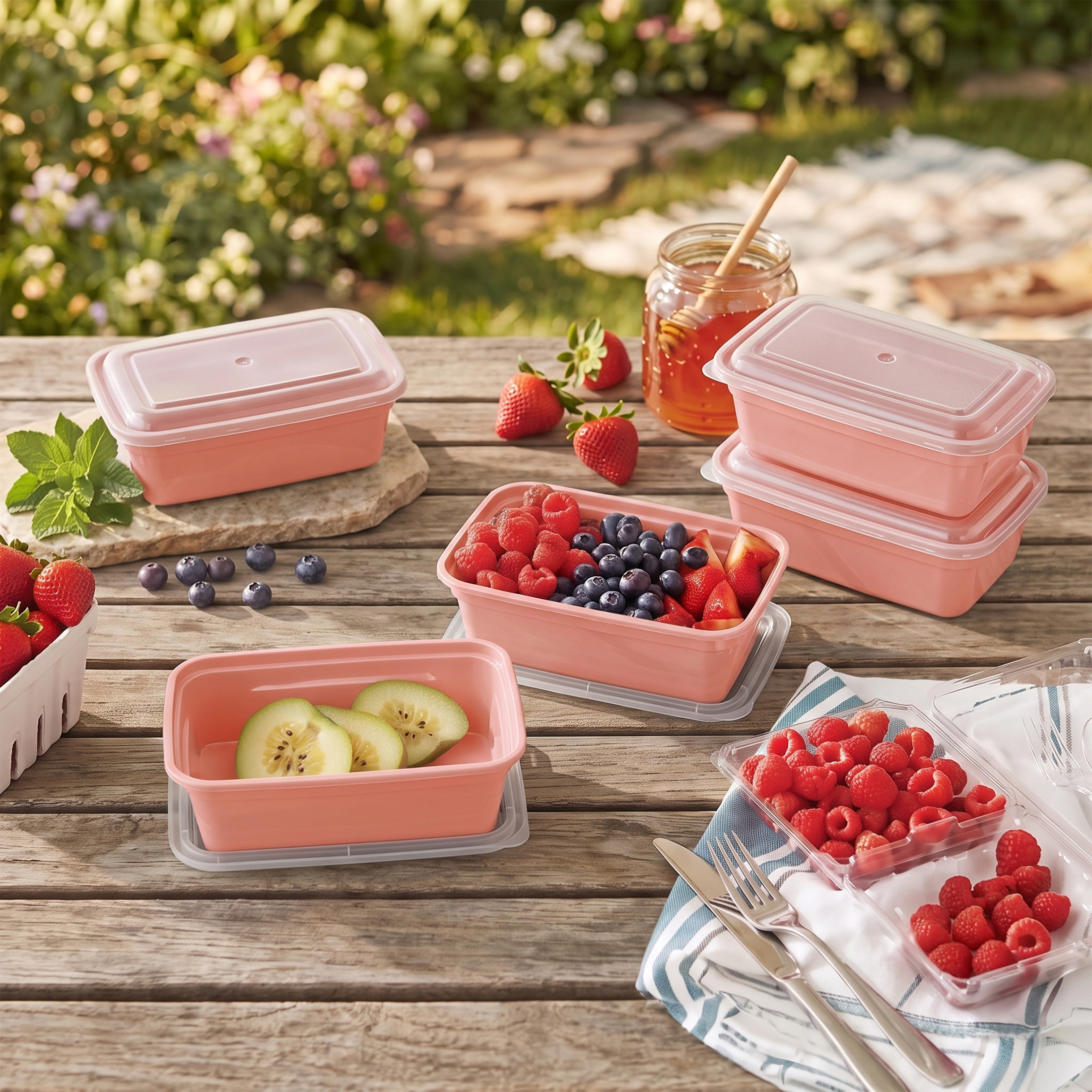 Mainstays 5-Pack 1-Compartment BPA-Free Plastic Snack Meal Prep Food Storage Containers, 3 Cup, Pink Blush