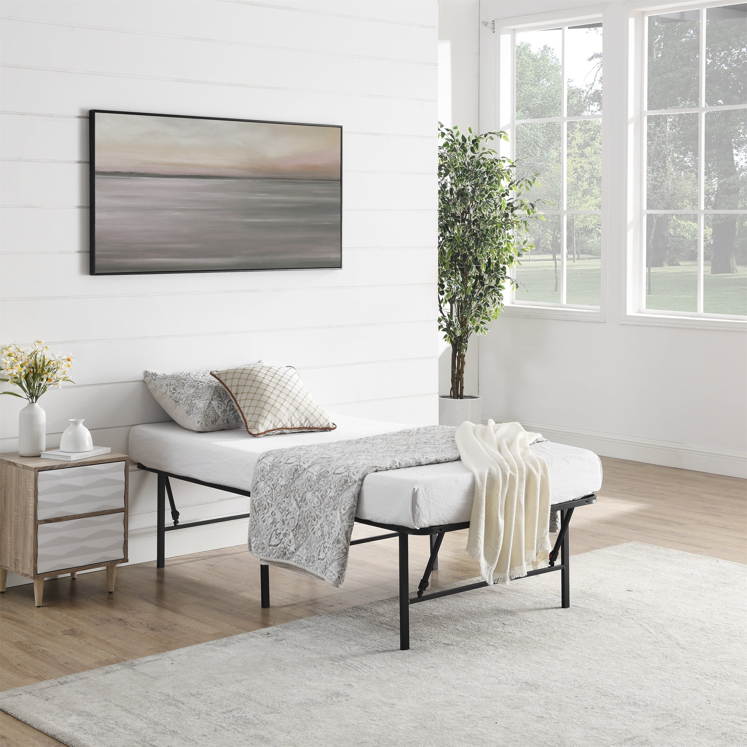 Mainstays 18in High Profile Foldable Steel Twin Platform Bed Frame Black
