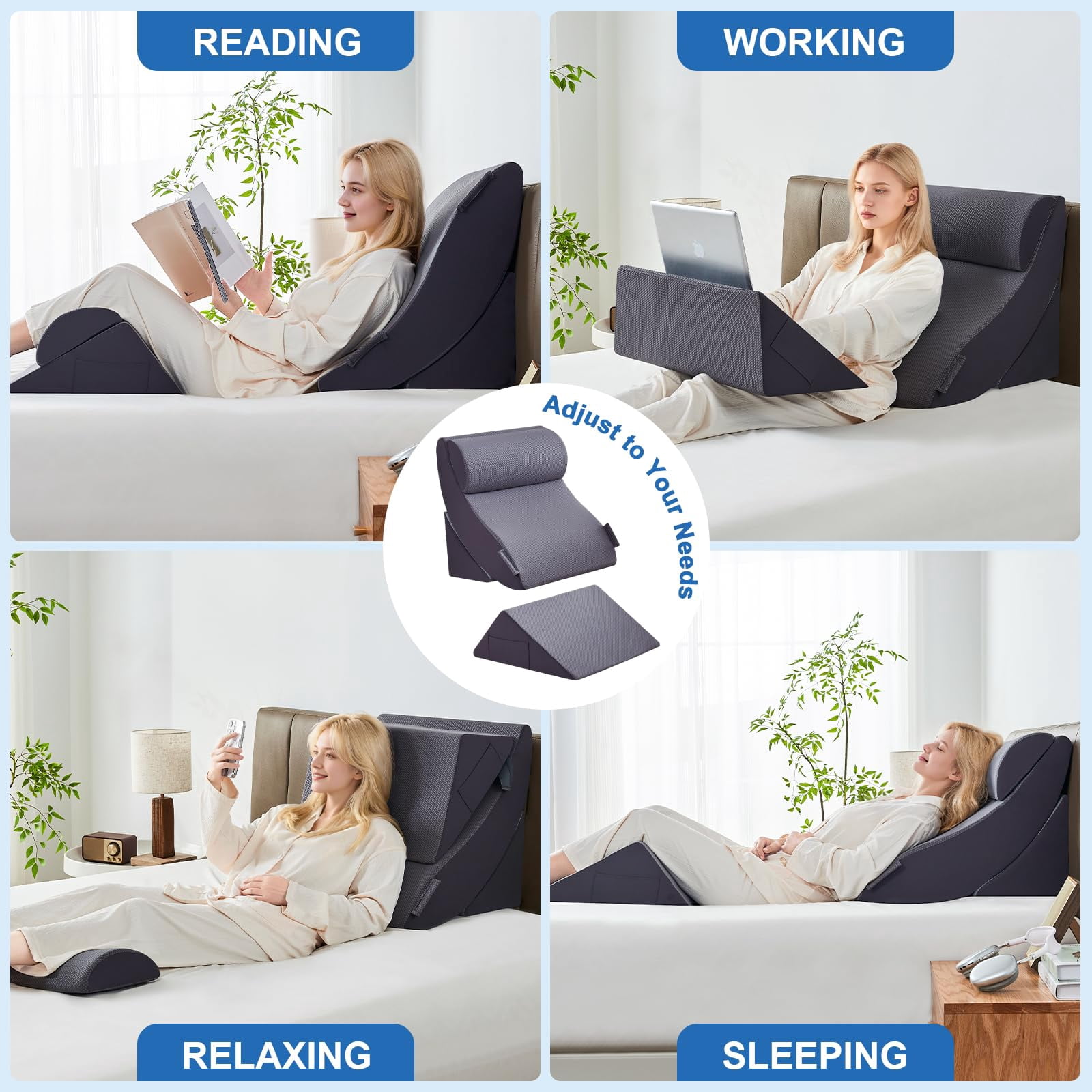 4pcs Bed Wedge Pillow Set For After  Pillows Sleeping Neck And Leg Adjustable Memory Foam Support Acid Reflux & Grey