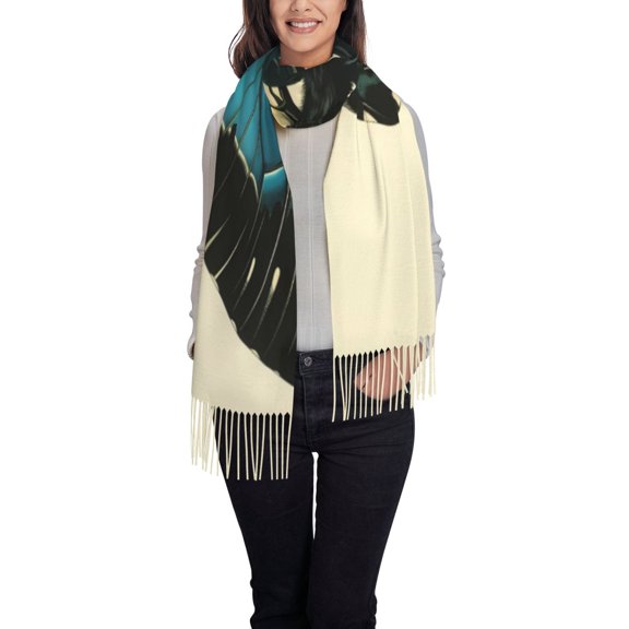 Rateoe Blue Black Butterfly Art Women's Traditional Scarf Wrap Tassel Shawl Fringes Neck Head Shawl Retro Scarf