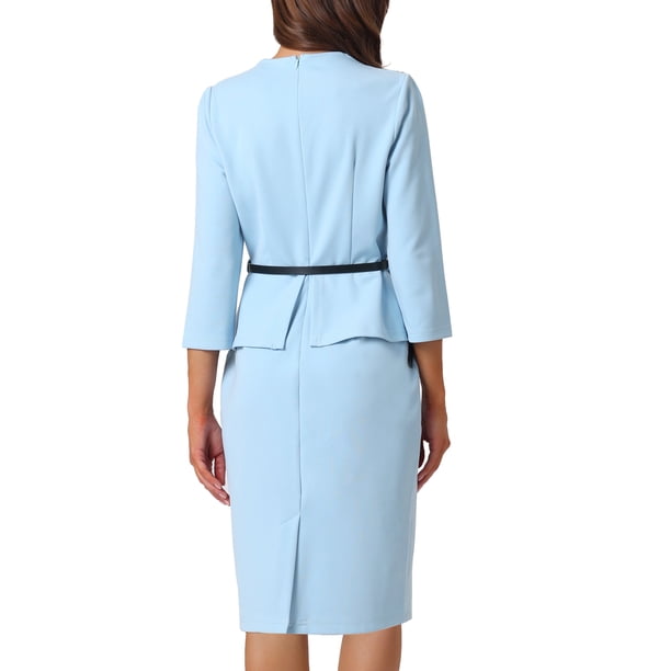 INSPIRE CHIC Women's Sheath Dress Notch Collar Work Peplum Pencil Dresses  XL Light Blue - Walmart Business Supplies