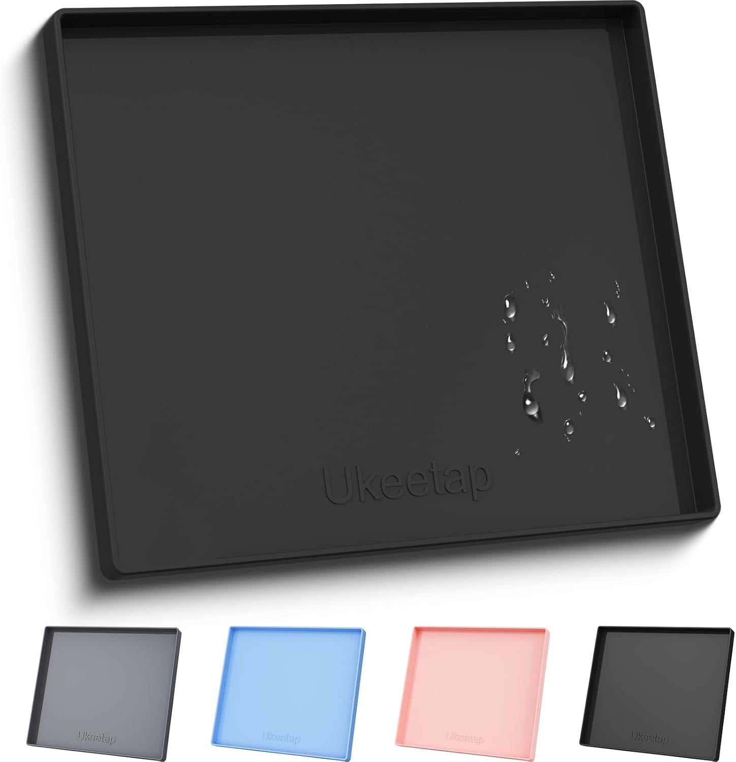 RGHJAR-Extra Thick Silicone Mat Waterproof with Raised Edge 22" x 19", Under Sink Mat for Kitchen & Bathroom, Kitchen Cabinet Liner, Multi-Purpose for Storage & Protection, Black
