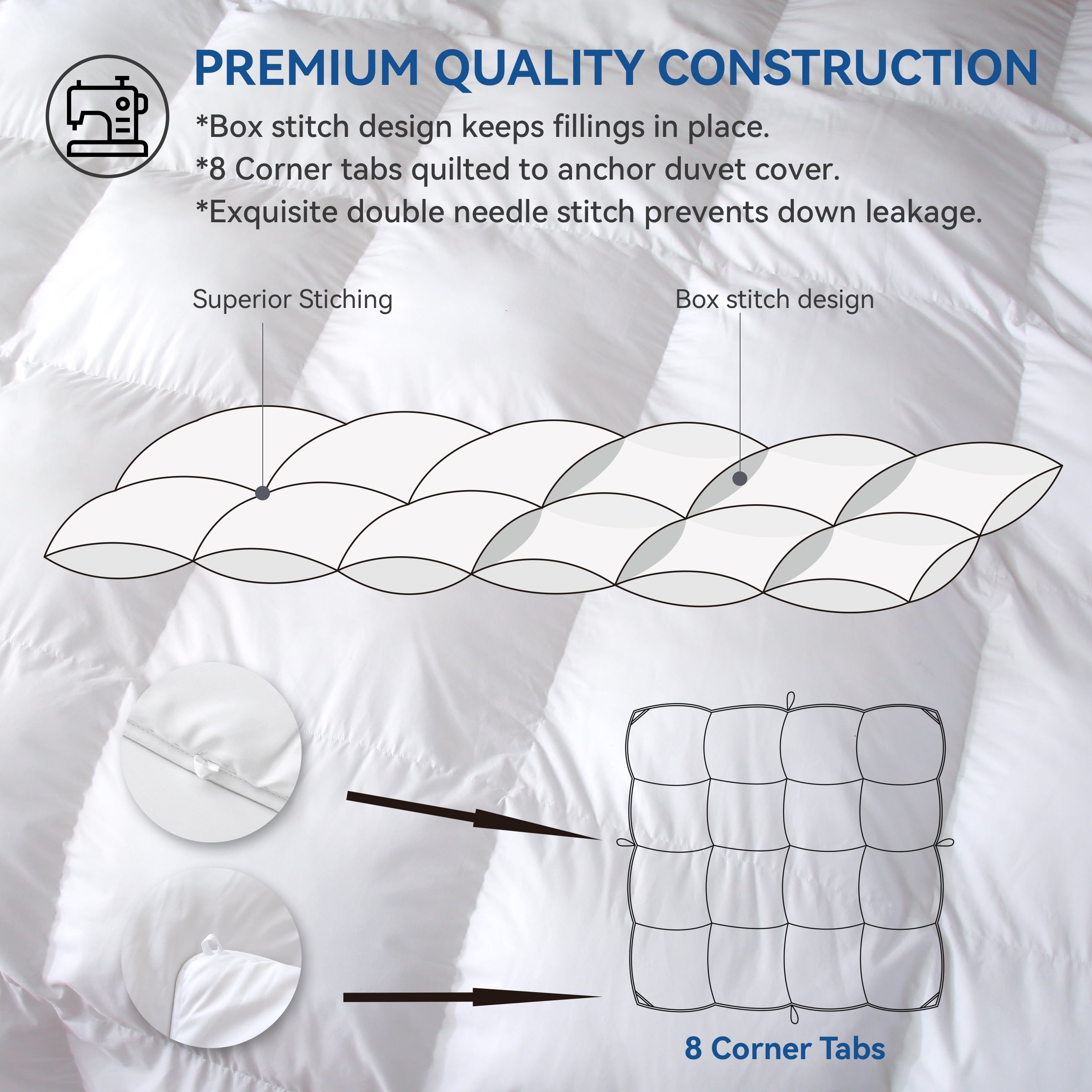 Three Geese Down Alternative Comforter Duvet Insert California King Size, Ultra Soft All Season Bed Comforters With 8 Corner Tabs, Machine Washable (White, 108"x98")