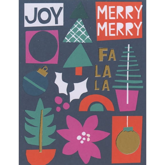 Madison Park Greetings Joy, Merry Merry, Fa La La: Holiday Icons on Dark Blue Box of 10 Christmas Cards