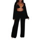 thumbnail image 1 of VISgogo Conjunto de Ropa de 3 Piezas para Mujer, Blusa de Color Sólido de Manga Larga con Cuello de Solapa + Sujetador + Pantalones de Pierna Ancha VISgogo moda, 1 of 9