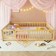 thumbnail image 6 of Montessori Bed with Rails, Queen Size Floor Bed with Door & Slats Support, Wood Playhouse Bed with Fence, No Box Spring Needed,Natural, 6 of 8
