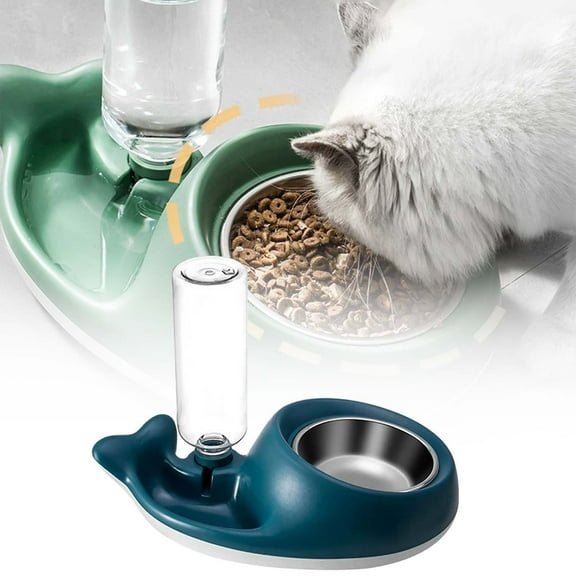 Double Pet Bowl Set with Gravity Waterer - Detachable Stainless Steel Food Dish & Automatic Water Dispenser for Cats, Dogs, Puppies & Rabbits