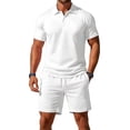 thumbnail image 2 of TaTaai Mens Two Piece Set Mens Solid Color Short Sleeve Shirt with Drawstring Shorts Casual Sports Summer Set Gift, 2 of 6