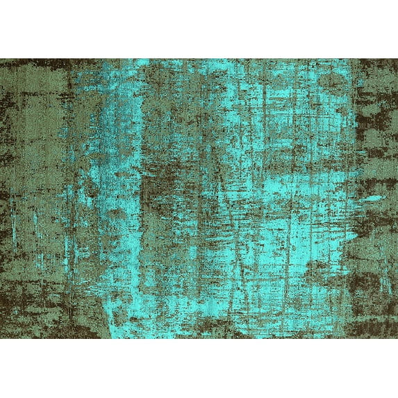 Ahgly Company Indoor Rectangle Oriental Turquoise Blue Industrial Area Rugs, 6' x 9'