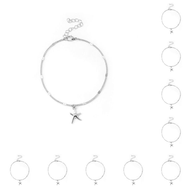 Minnieouse Cadena tobillera linda aleación universal estrella de mar estilo simple geométrico accesorios de playa pulseras de tobillo para niñas mujeres plata 10piezas Minnieouse CBP372601