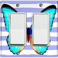thumbnail image 1 of Metal Light Switch Plate Cover Unique Teal Butterfly Purple Stripes BUT031, 1 of 13