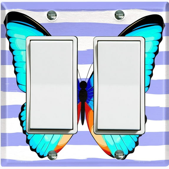 Metal Light Switch Plate Cover Unique Teal Butterfly Purple Stripes BUT031