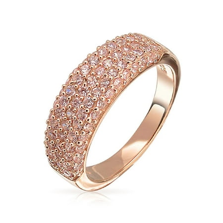 - Rose Gold Plated 925 Sterling Silver Pink CZ Five Row Ring