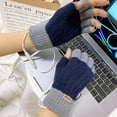 thumbnail image 6 of 2Pcs/Pair Half Finger Gloves Wool Knitting No Overheating Low Current Design Elastic Perfect Fitting Keep Warm Acrylic Blocking Socket Heated Gloves for Student, 6 of 7