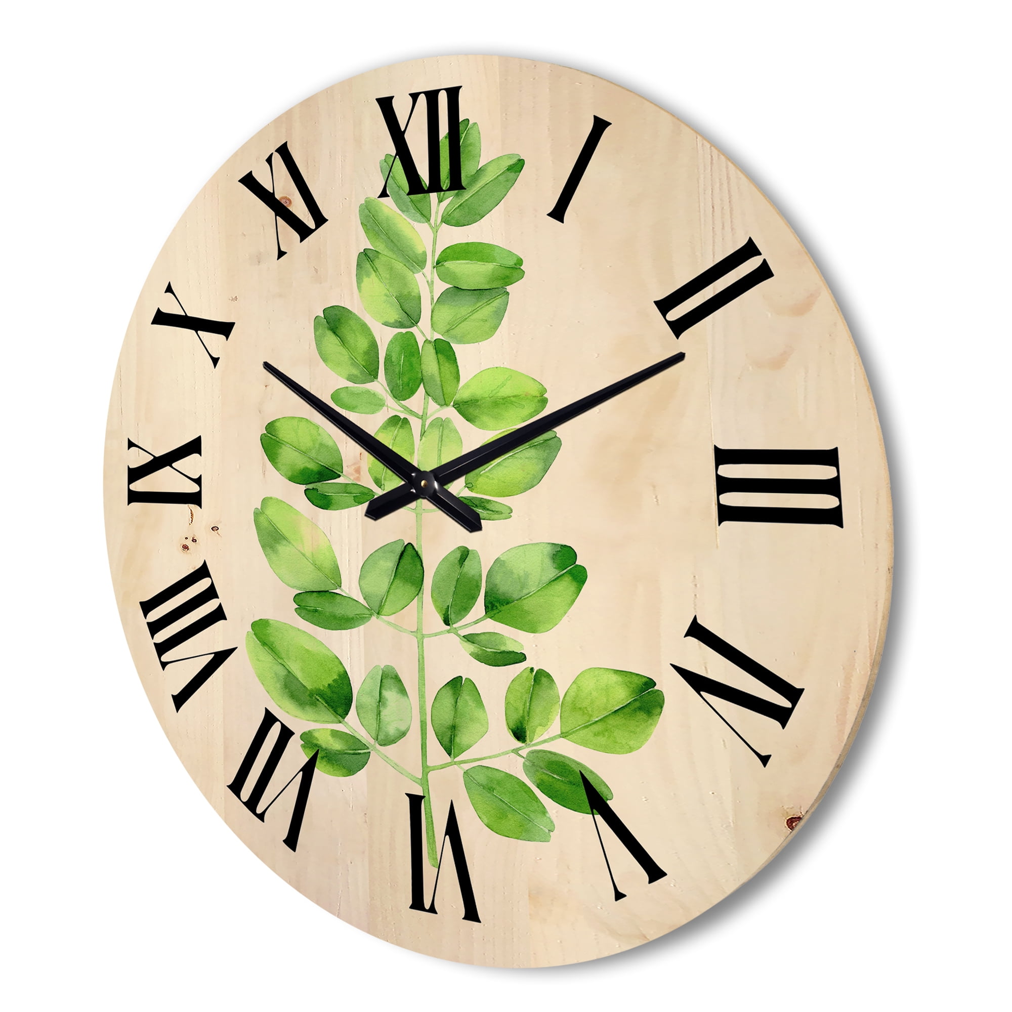 Designart 'Moringa Plant Branch Tropical Tree Foliage' Farmhouse Wood Wall Clock