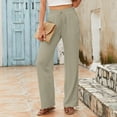 thumbnail image 2 of PMVFHDE Women's High Waist Straight Leg Pants Drawstring Elastic Waist with Pockets Minimalist Casual Comfortable Trousers Khaki，L, 2 of 7
