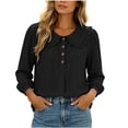 thumbnail image 2 of IUYRTFE Women's Ruffle Peter Pan Collar Blouse Long Sleeve Half Button Front Casual Loose Fit Top, 2 of 5