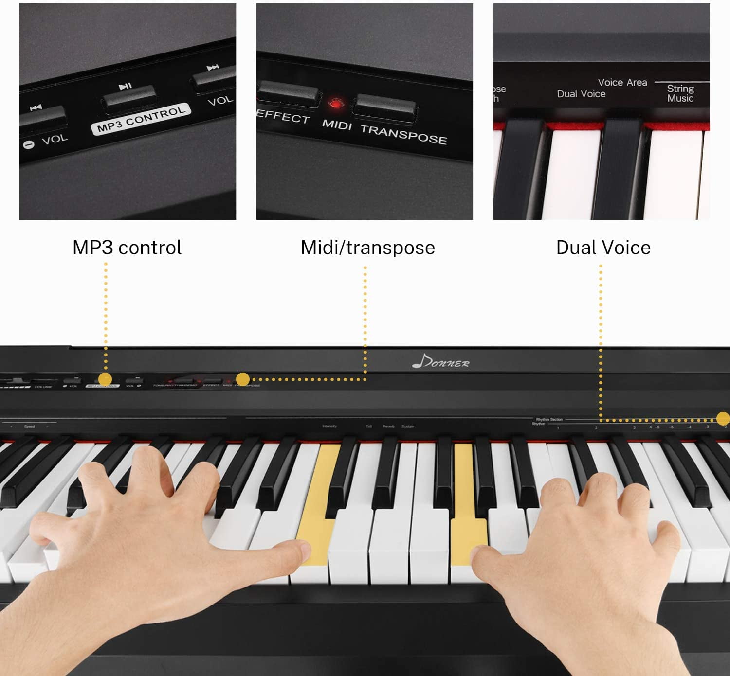 Donner Dep-10 Beginner Digital Piano 88 Key Full Size Semi
