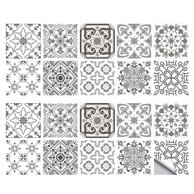 Kit de plantillas para pintar pisos, plantillas de azulejos grandes para patrones de dibujo decorativos de pared retro en gris, fácil instalación, superficie lisa