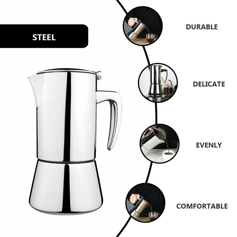  Coffee Maker, 304 Stainless Steel Coffee Pot, Stovetop Moka Pot,  Italian Coffee Maker, Large Moka Pot, Portable Coffee Maker Pot with  Insulated Handle for Home, Kitchen, Camping, Travel(4 Cups 200ml): Home