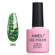 AIMEILI Soak Off UV LED Gel Nail Polish - Diamond Glitter Fire Green (063) 10ml