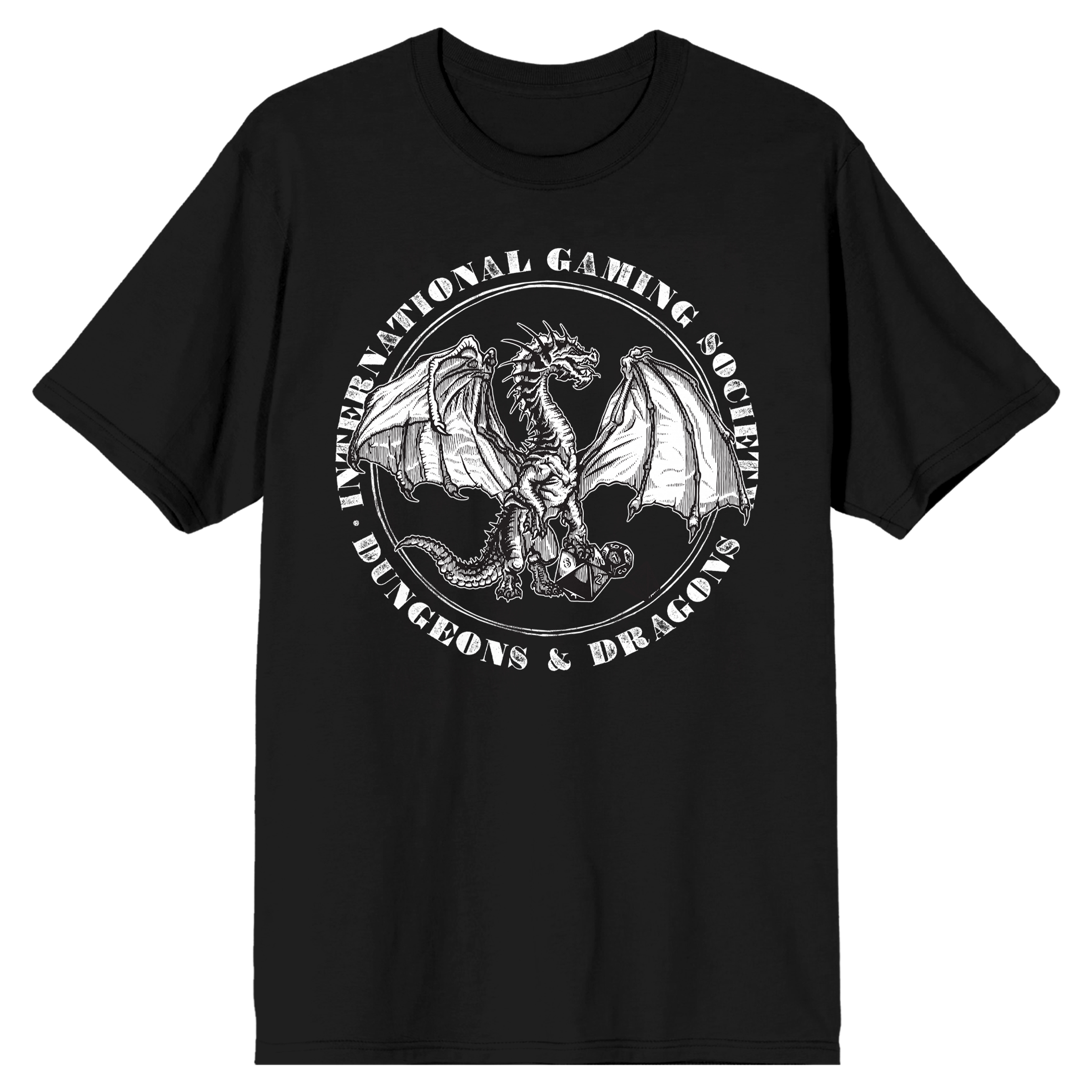 Dungeons & Dragons - T-shirt Uomo Bianca Con Drago E Dado A 20 Facce - Maglietta Gioco Di Ruolo