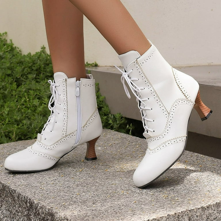 Cream kitten heel boots hot sale