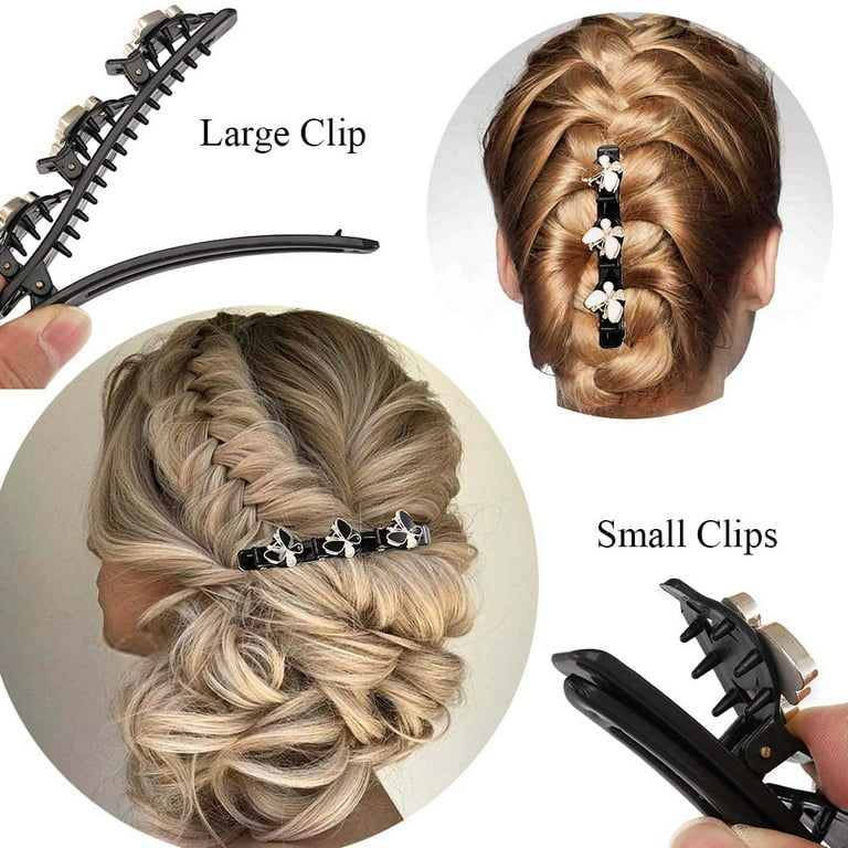 Sparkling Crystal Stone Braided Hair Clips for Women,Rsvelte Braided Hair  Clip with 3 Small Clips, Multi Clip Hair Barrette, Triple Hair Clips with  Rhinestones for Sectioning (Plum Blossom-4 PCS)