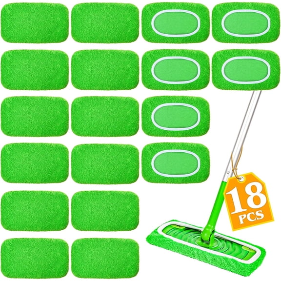 XBQUSVI 18 Pack Reusable Mop Pads, Microfiber Flat Mop Pads Replacement for Most Flat Mops, Washable Wet and Dry Mopping Cloths for All Floor Types
