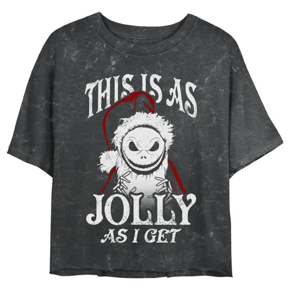 Junior's The Nightmare Before Christmas This Is As Jolly as I Get Sandy Claws Graphic Crop T-Shirt Black Large