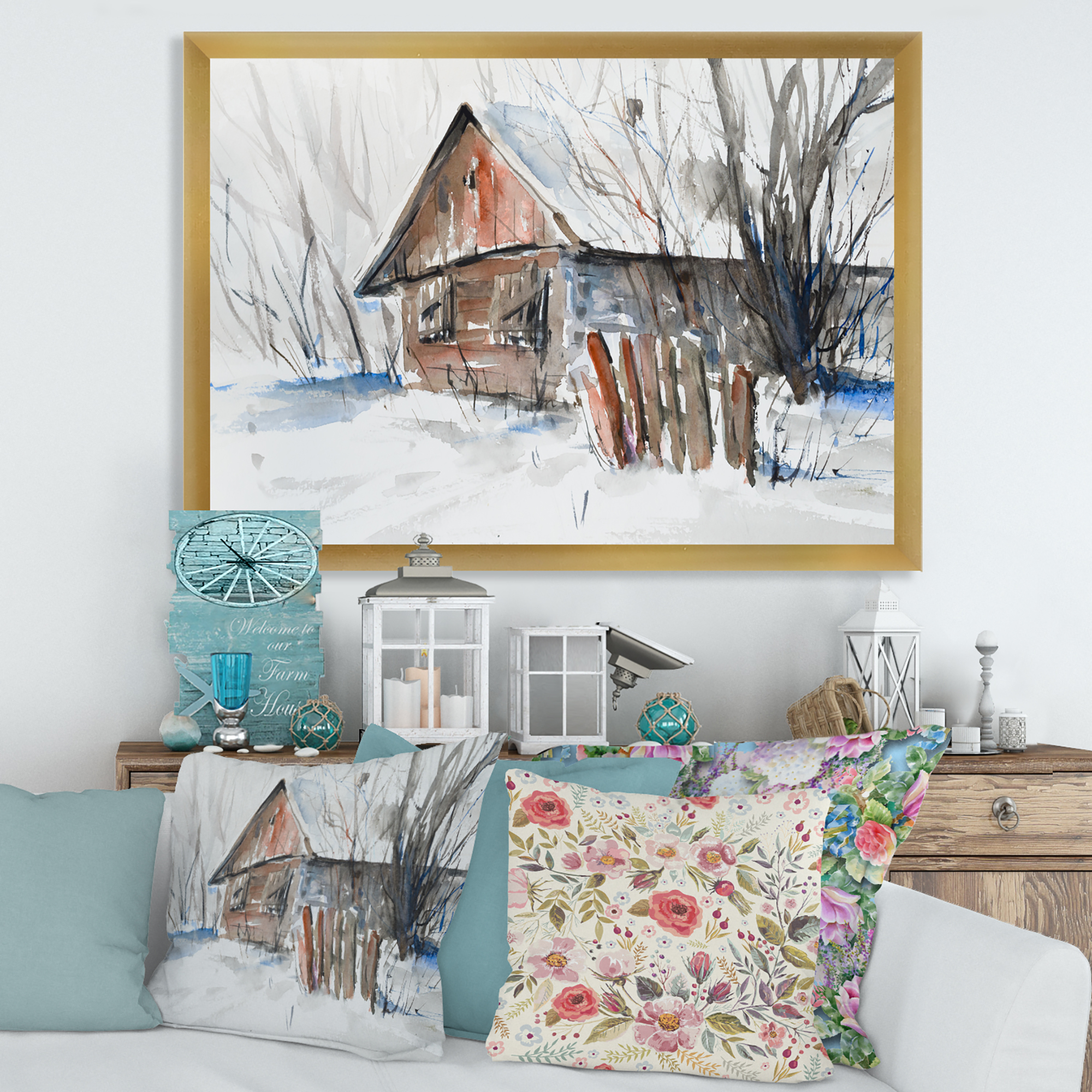Designart 'Old Abandoned Wooden House In Winter Snow Picture' Traditional Framed Art Print