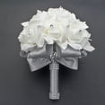 thumbnail image 3 of Wedding Bouquet, Handmade White Bridesmaid Bouquet Bridal Bouquet with Crystals Soft Ribbons, Artificial Rose Flowers for Wedding, Party and Church, Valentines Day, 3 of 8
