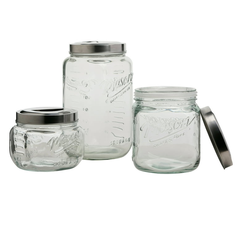 3-Piece Set Bing Cherries Square Clear Glass Jars with Printed Lids