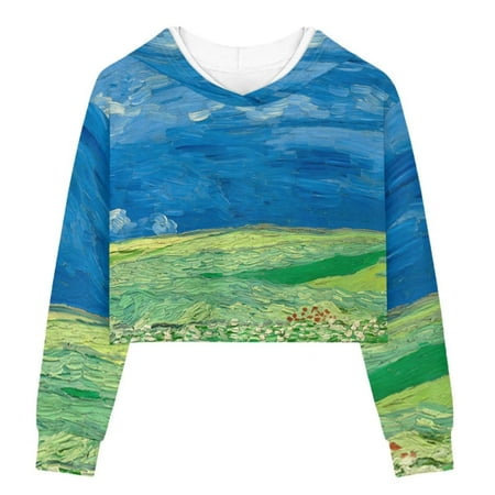 

TOADDMOS Van Gogh Plain Near Auvers Casual Girls Crop Tops Vintage Children Hoodies 11-12 Stylish Kids Hooded Sweatshirts