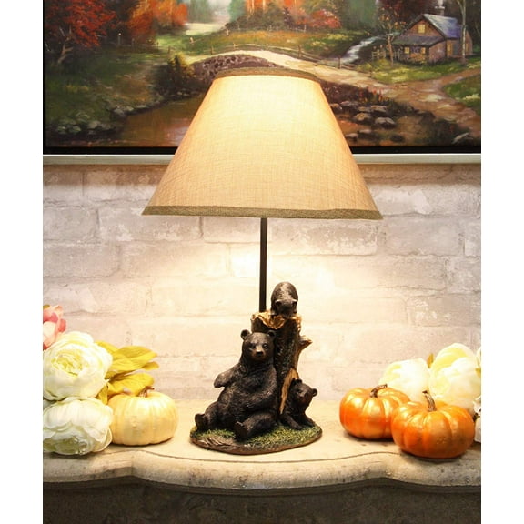 Rustic Black Momma Bear With Cubs Playing Hide And Seek Table Lamp With Shade