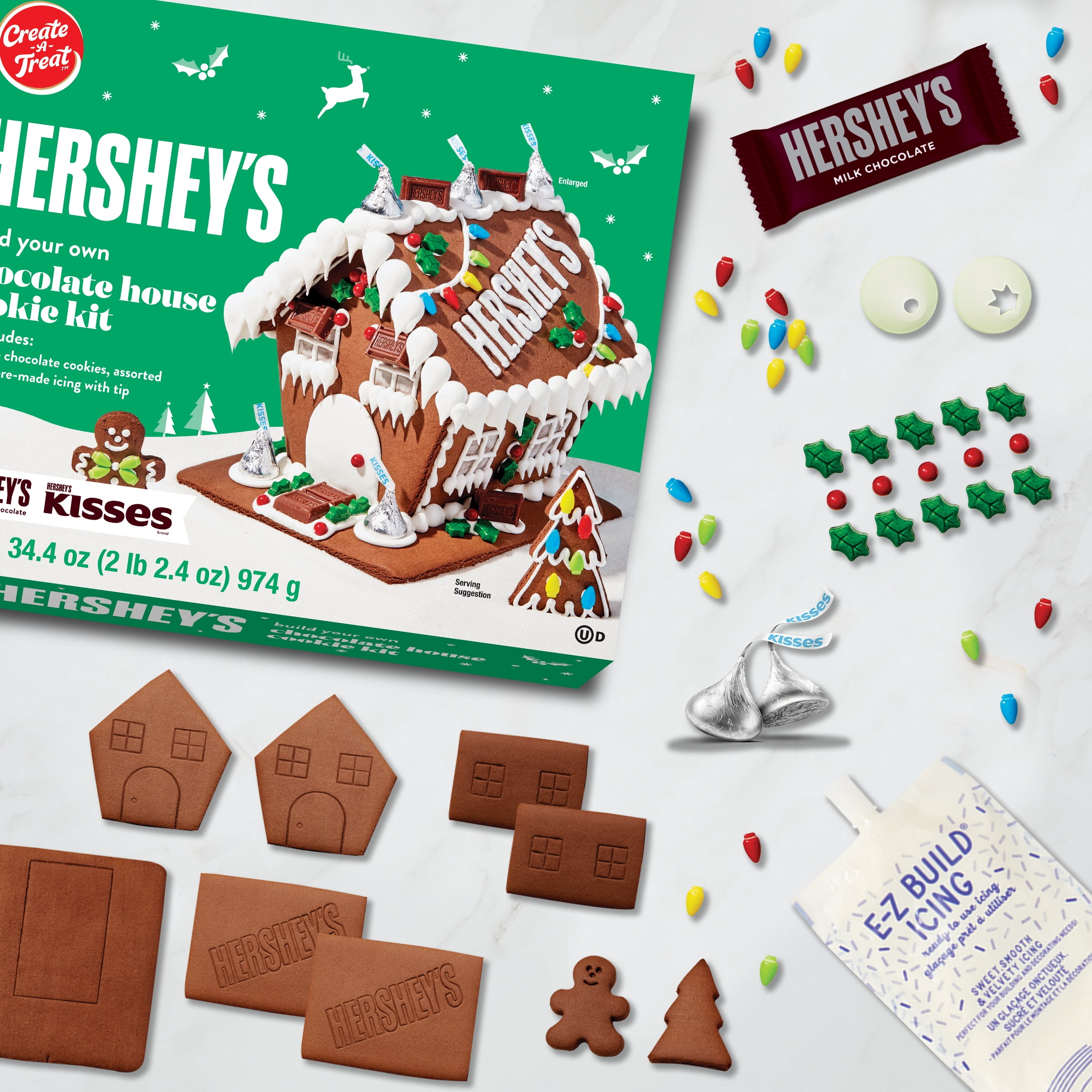 (2 pack) Create A Treat Hershey’s Large Cookie House Kit, 34.4 oz  (Baked, Decorating Kit)
