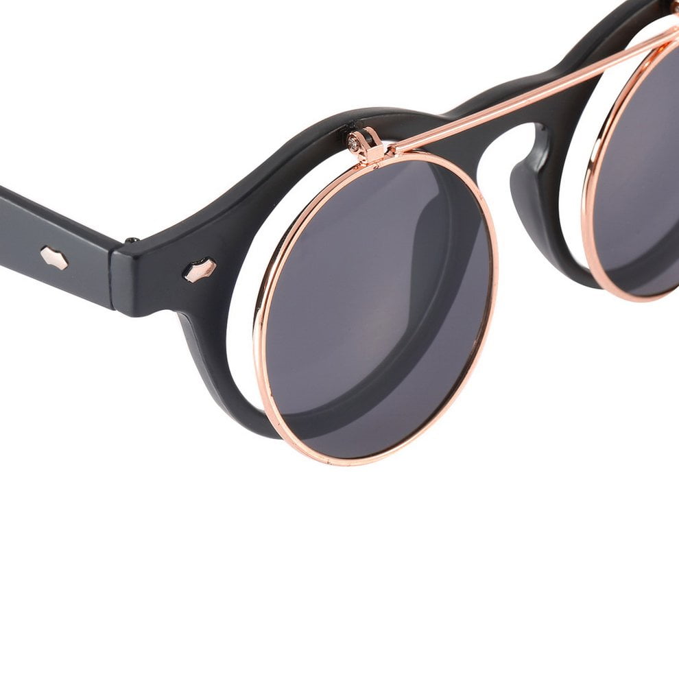 Gomyhom Classic Steampunk Goth Glasses Goggles Round Flip Up Sunglasses