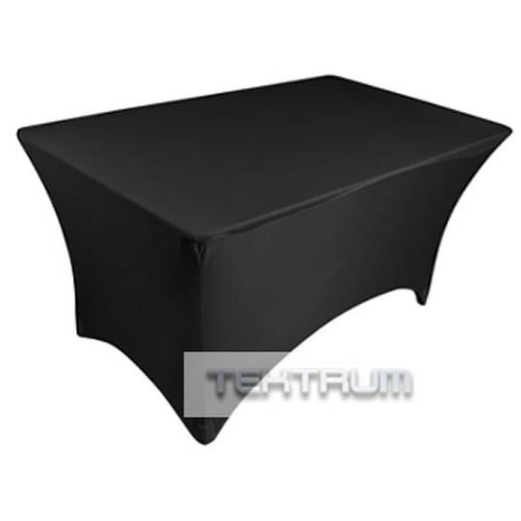 TEKTRUM 4 FT LONG RECTANGULAR STRETCH TABLECLOTH DJ JACKET COVER FOR TRADE SHOW - PREMIUM FABRIC  - BLACK COLOR