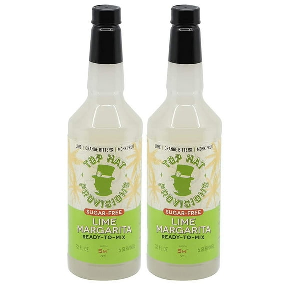 Top Hat Keto Sugar Free Lime Margarita Mix - Naturally Sweetened with Monk Fruit - Craft Mixer for Skinny Margarita Cocktail Drinks - 2 Pack of 32oz Bottles