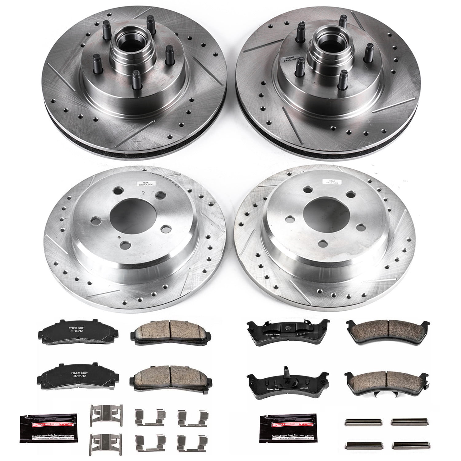 PowerStop Front and Rear Z23 Evolution Sport Carbon-Fiber Ceramic Brake Pad and Drilled & Slotted Rotor Kit Fits: FORD MERCURY Select Models K1855