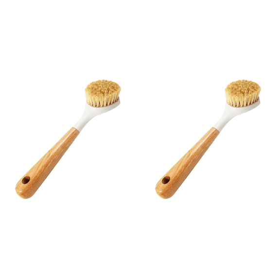 Kilougeis 2 Pack Kitchen Dish Brush Bamboo Handle Dish Scrubber, Scrub Brush for Pans, Pots, Kitchen Sink Cleaning, Dishwashing 2026 New