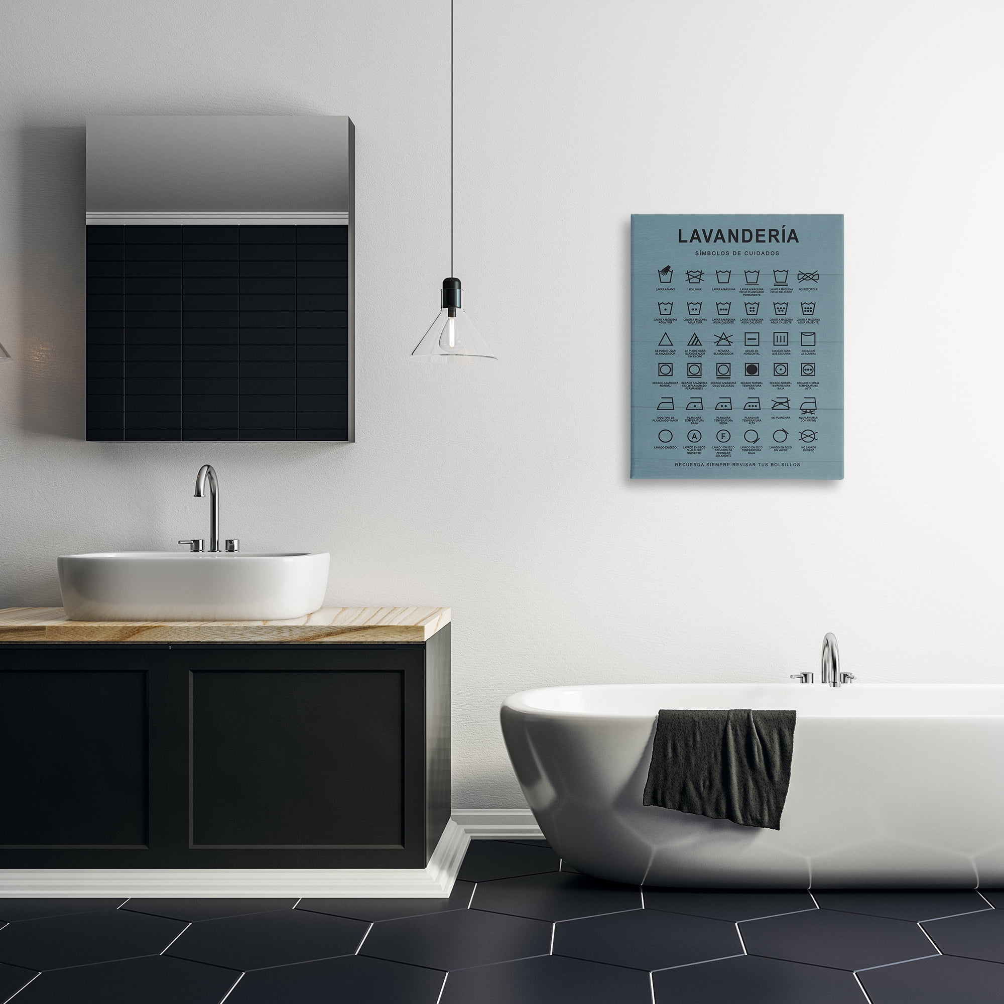 Stupell Industries Guía de Lavado de Ropa, Azul Bath & Laundry Painting Wrapped Canvas Art Print Wall Art, 24 x 30